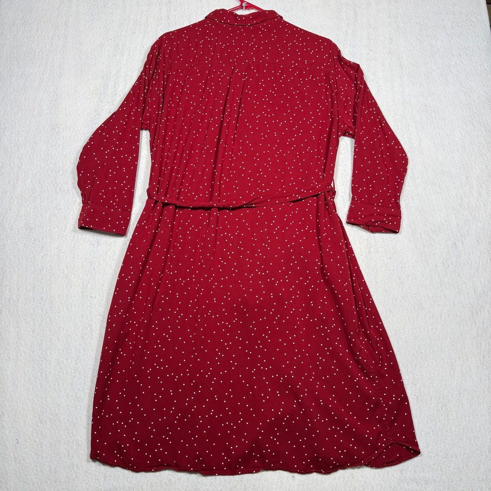 Uniqlo Womens Red Polka Dot Long Sleeve Button Front Belted Shirt Dress Size M - Picture 2 of 6